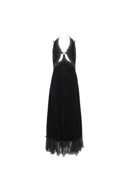 Black Lace Up Lace Hem Slip Long Women's Gothic Dres