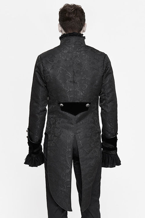 Black Bird Shaped Patchwork Swallowtail Mens Gothic Coat