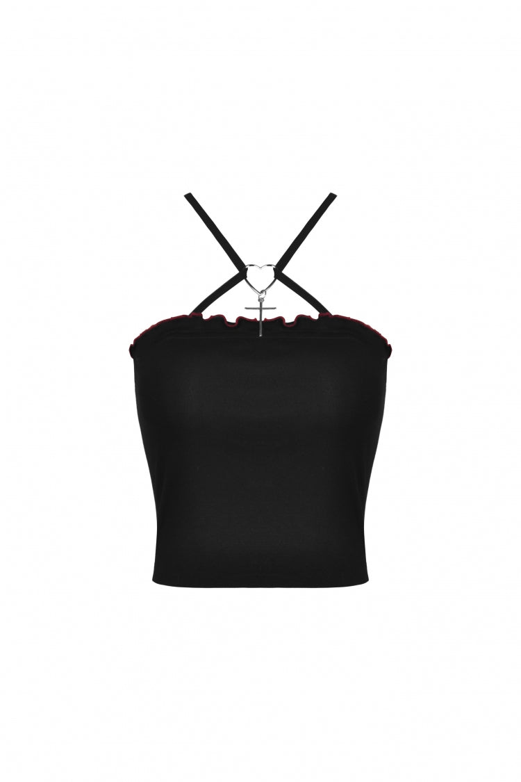 Black Cross Lace-Up Bat Wings Backless Women's Punk Rock Crop Top