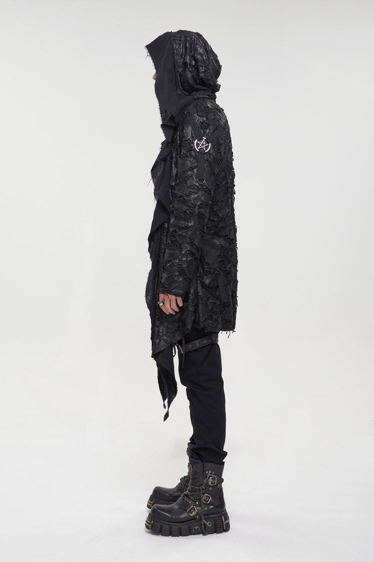 Black Irregular Sharp Corner Hem Tattered Knitted Stitching Design Four Seasons Casual Men's Punk Jacket