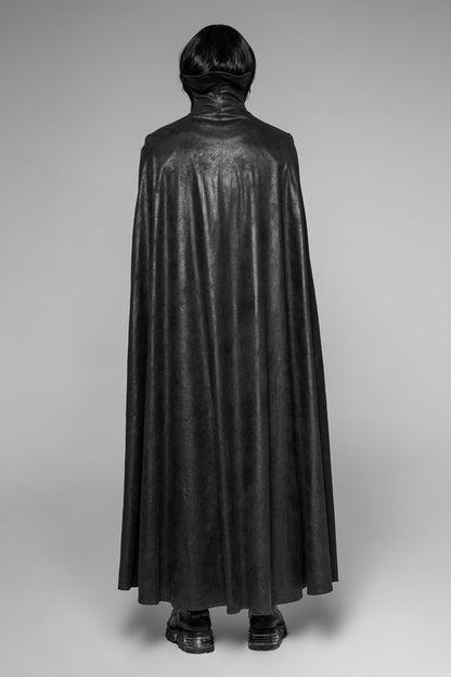 Black Long Sleeve Stand Up Collar Front Metal Decoration Paisley Pattern Embossed Velvet Men's Gothic Coat With Cloak