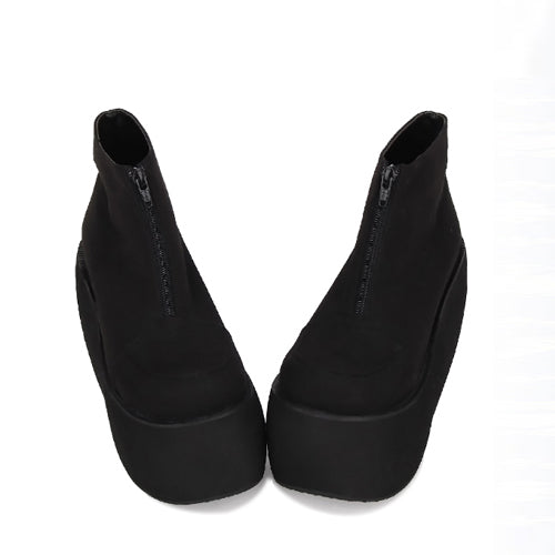 Black Front Zipper Platform Short Classic Lolita Boots