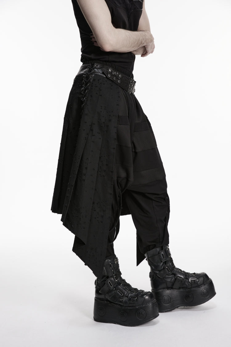 Black Lace-Up Irregular Ripped Men's Punk Skirt