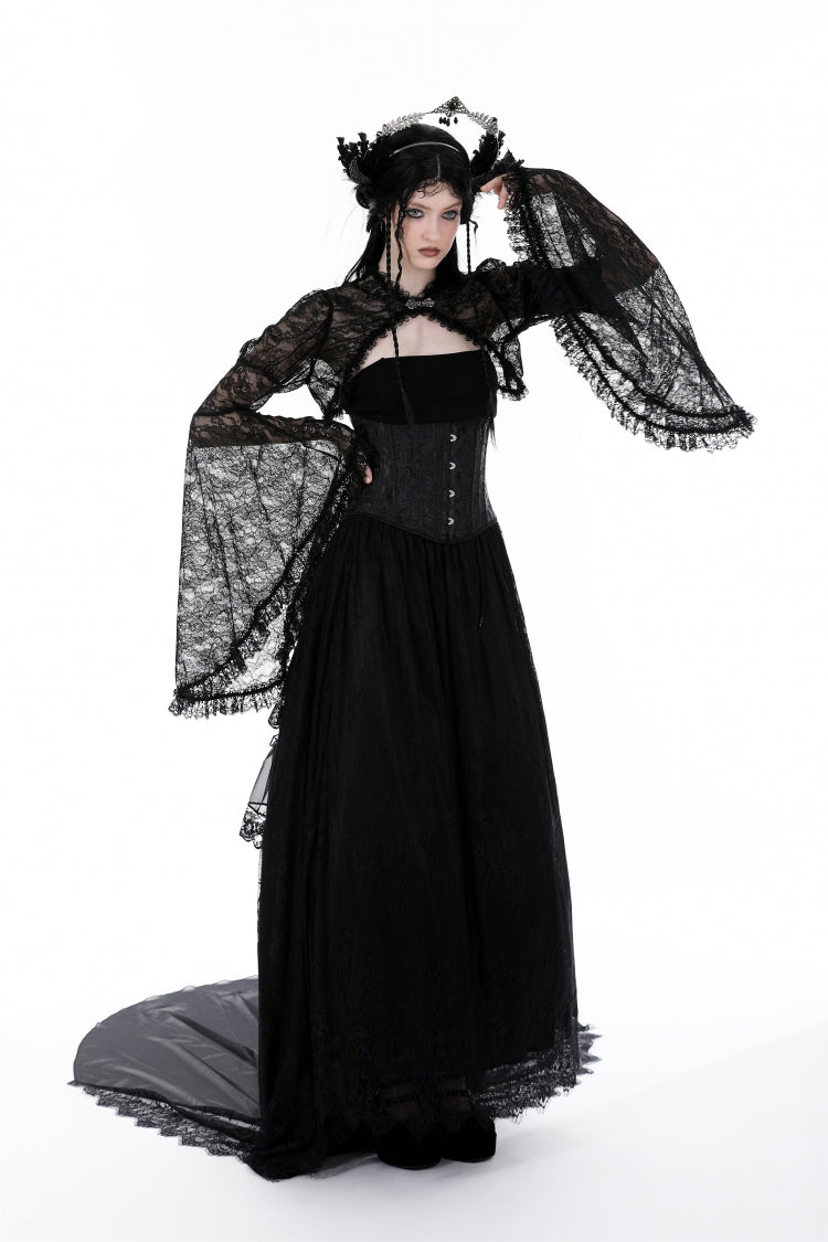 Black Long Flared Sleeves Ruffled Lace Women's Gothic Cape