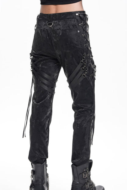 Black Buckle-up Spaghetti Straps Stitching Men's Gothic Pants