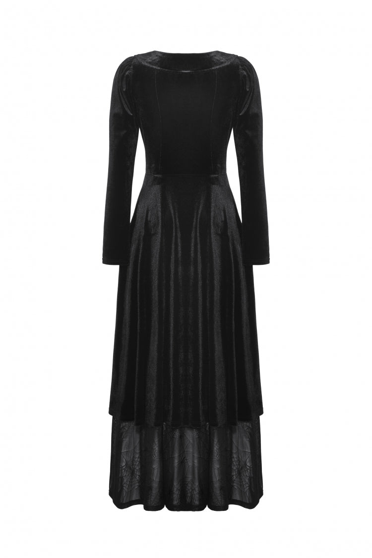 Black Long Sleeves Eyelets Side Slit Women's Gothic Maxi Dresses Wedding Dress