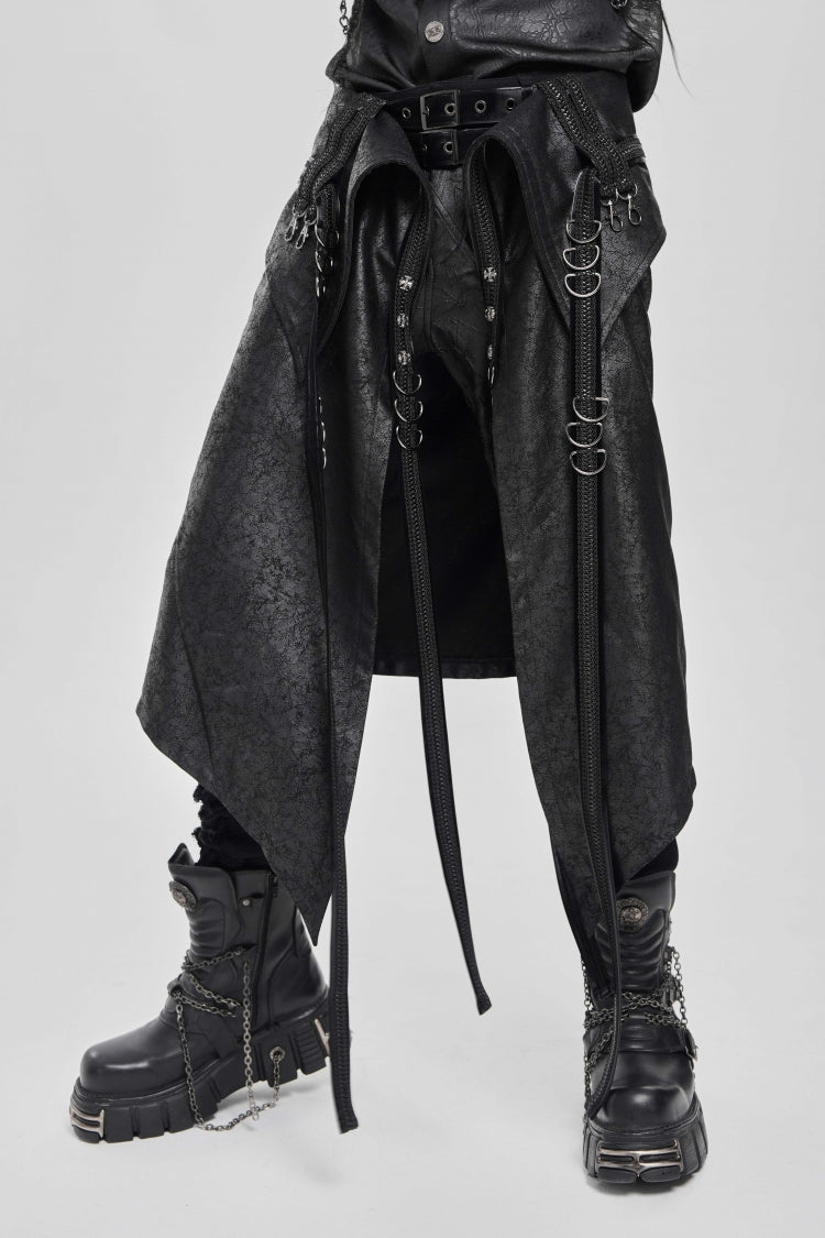 Black D-ring Buckle Zipper Men's Punk Skirt