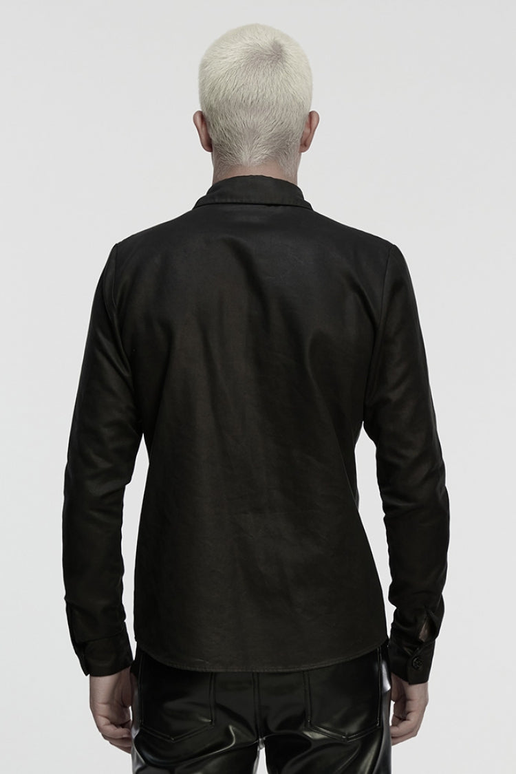 Black Bat Collar Long Sleeves Irregular Men's Punk Blouse
