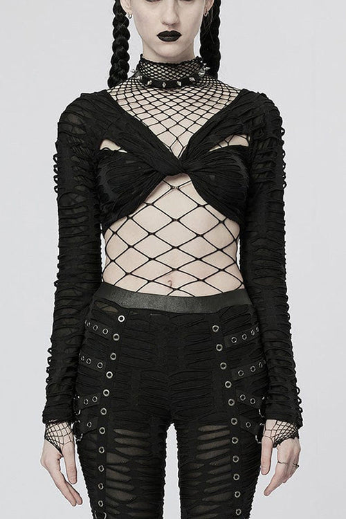 Black Long Sleeve Creative Twist Stretch Sexy Women's Gothic T-Shirt