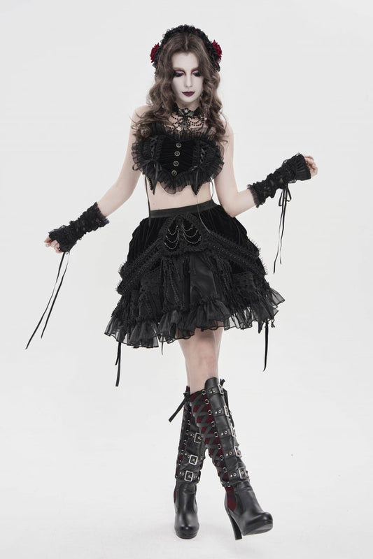 Black Multi-Layered  Tassels  Chain-Decorated Women's Gothic Skirt