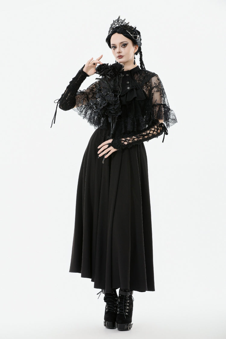 Black Bouble-Breasted Floral Lace Women's Gothic Cape