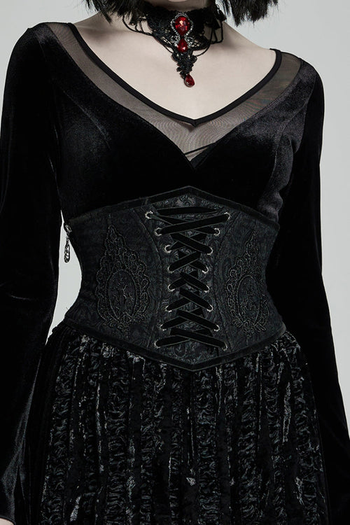 Black Jacquard Side Zipper Lace-Up Women's Gothic Corset