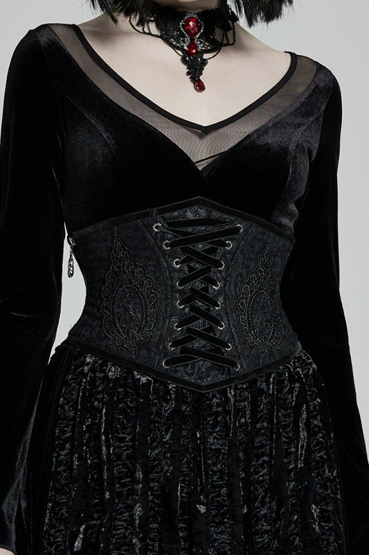 Black Jacquard Side Zipper Lace-Up Women's Gothic Corset