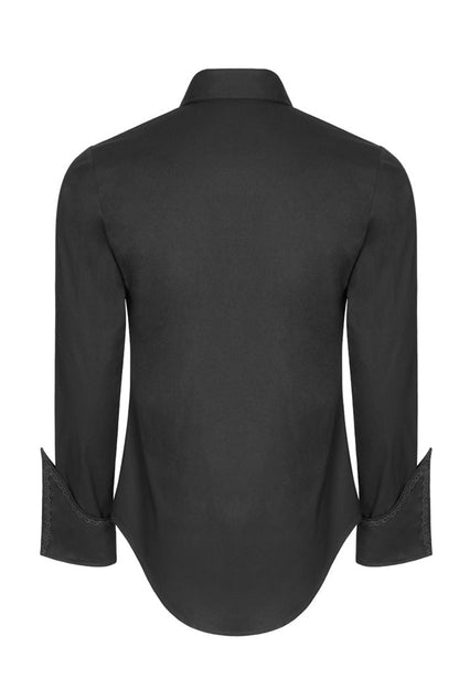 Black Long Sleeve Front Metal Pattern Buckle Sharp Corner Hem Men's Gothic Shirt