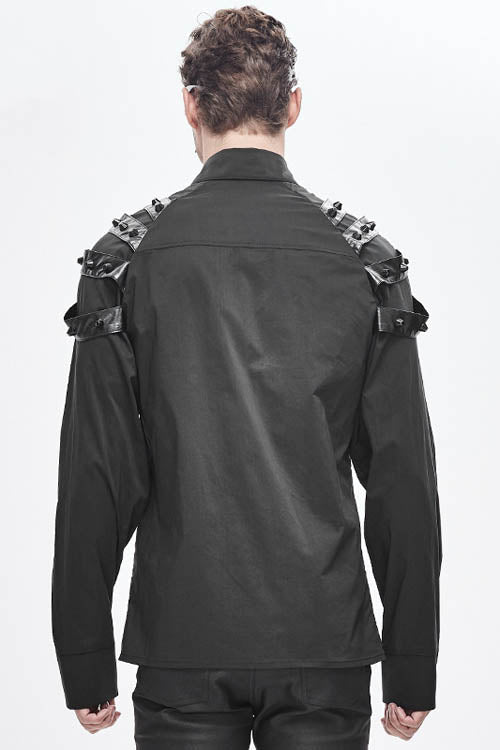 Black Long Sleeve Shoulder Zipper Mens Punk Blouse