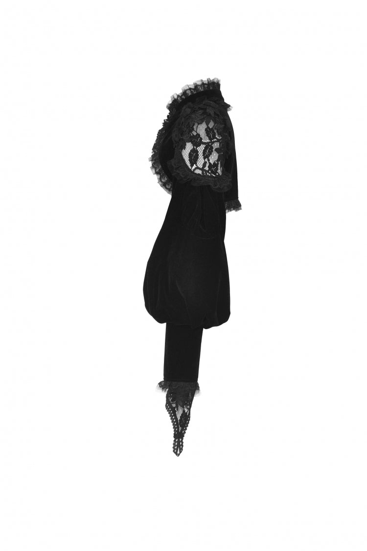Black Long Lantern Sleeves Lace Spliced Velvet Women's Gothic Cape