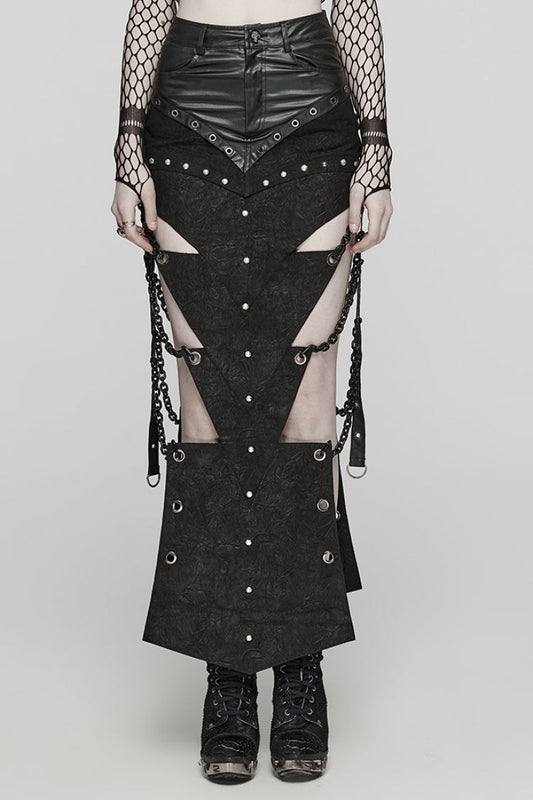 Black Inverted Triangle Hollow Metal Chain Women's Steampunk Skirt