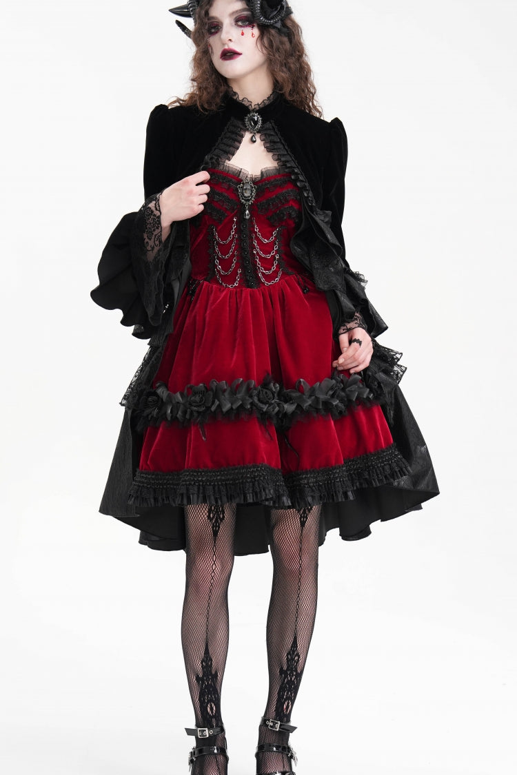 Black Long Sleeves Ruffle Lace Mesh Women's Gothic Jacket