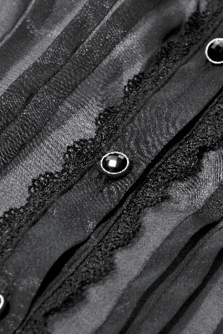 Black Deep V Collar Short Puff Sleeves Multi-Layered Ruffled Lace Sheer Women's Gothic Blouse