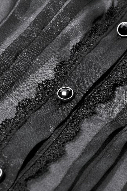 Black Deep V Collar Short Puff Sleeves Multi-Layered Ruffled Lace Sheer Women's Gothic Blouse
