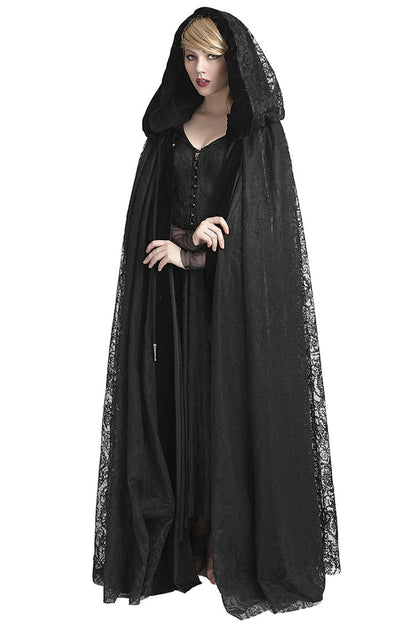 Black Hooded Hollow Womens Gothic Cloak Cape Long Coat