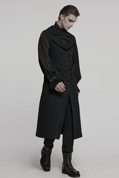 Black Batlike Collar Sleeveless Buckled Men's Gothic Long Vest