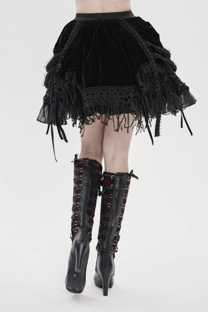 Black Multi-Layered  Tassels  Chain-Decorated Women's Gothic Skirt