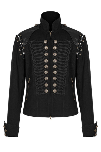 Black Metal Retro Button Decoration Long Sleeves Double Breasted Mens Steampunk Coat