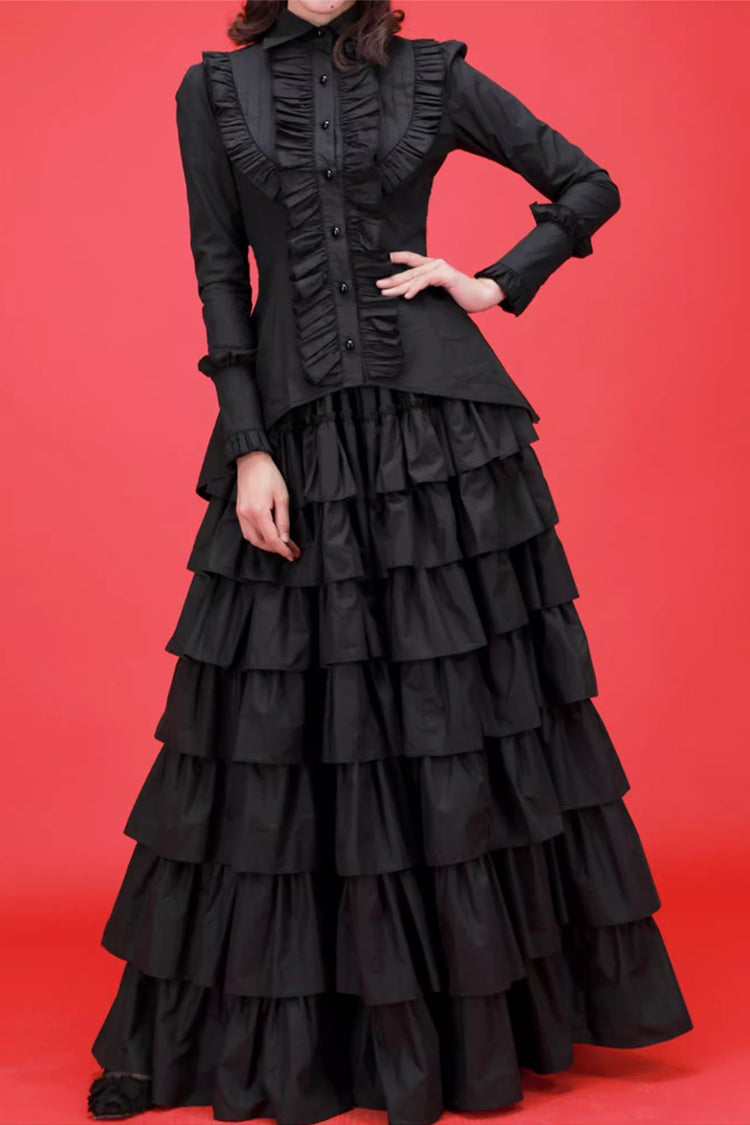 Black Multi-Layered Ruffle Gothic Vintage Lolita Skirt