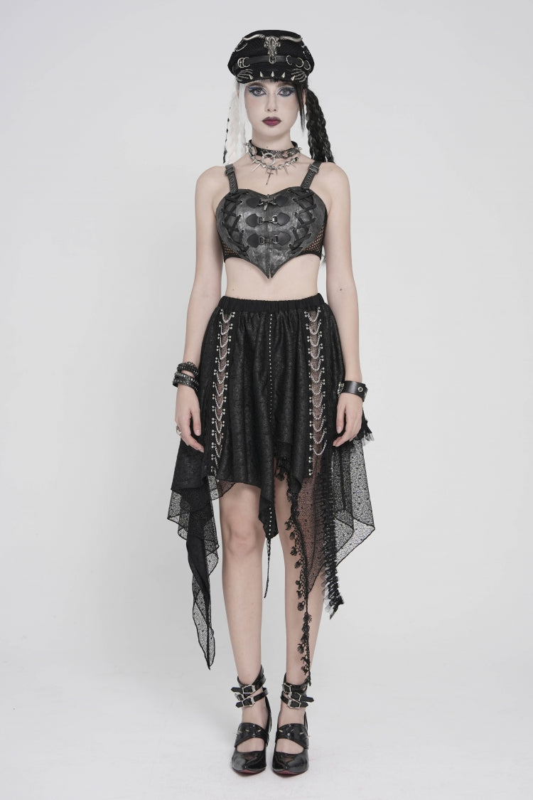 Black Lace-Up Slim Mesh Buckled Women's Punk Heart  Corset