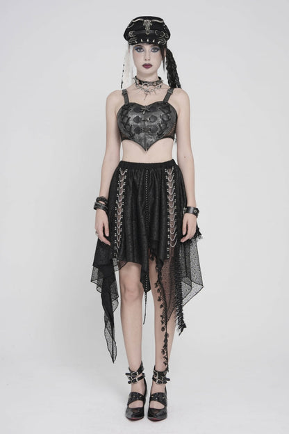 Black Lace-Up Slim Mesh Buckled Women's Punk Heart  Corset