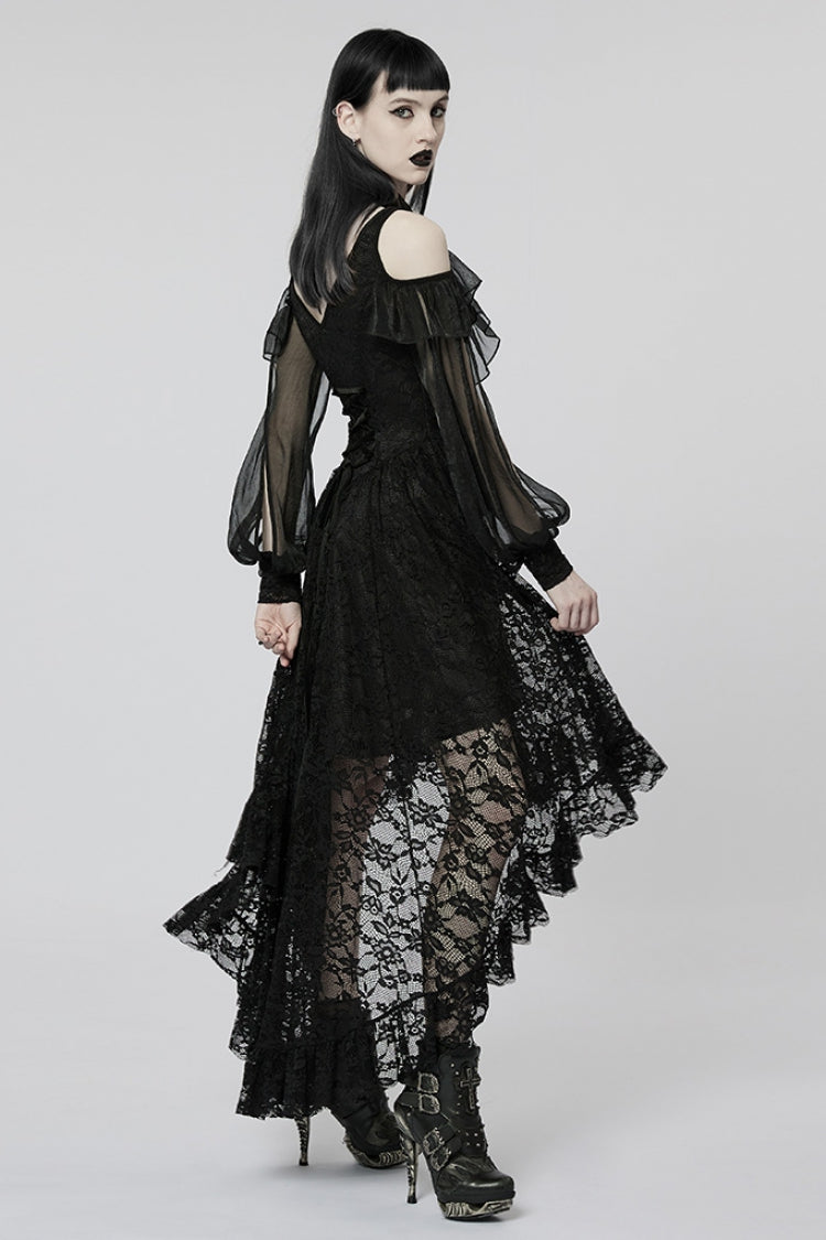 Black Off Shoulder Hollow Stitching Lace Irregular Women's Gothic Dress