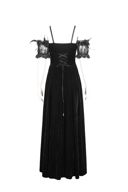 Black Off Shoulder High Waisted Print Lace Women's Gothic Dress