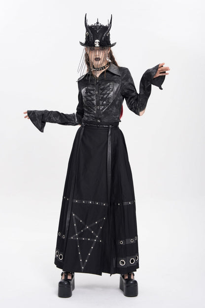 Black Eyelets Rivets Pentacle Horse-face Women's Punk Skirt