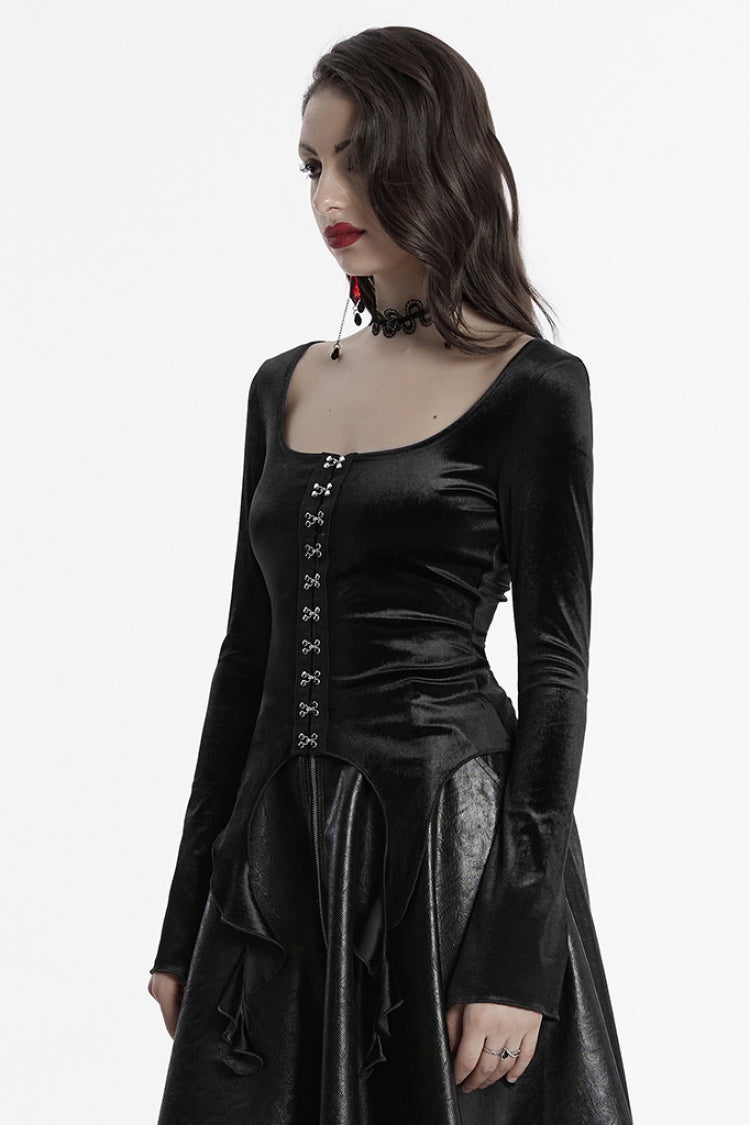 Black Long Sleeves Gradient Irregular Women's Gothic Blouse