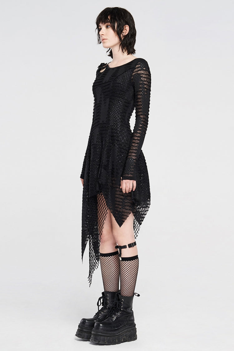 Black Hollow Irregular Ripped Women's Gothic Dress