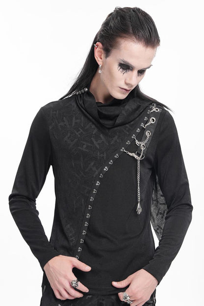 Black Chain Long Sleeves Print Stitching Asymmetric Men's Gothic Sweatershirt