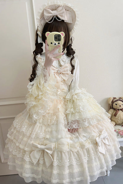 Beige [Dream Prologue] Doll Multi-Layered Bowknot Lace Sweet Princess Lolita Dress