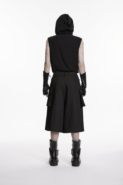 Black Buckled Big Pockets Pleated Men's Punk Pants