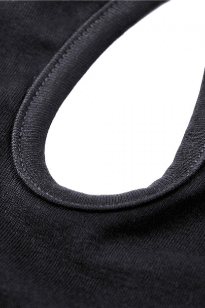 Black Halterneck Spliced Mesh Strappy Buckle Eyelet Harness Women's Punk Midriff-Baring Tank Top