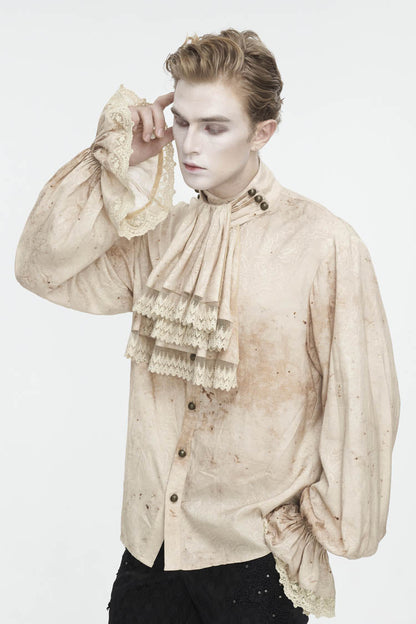 Apricot Stand Collar Puff Sleeved Men's Gothic Shirt With Necktie