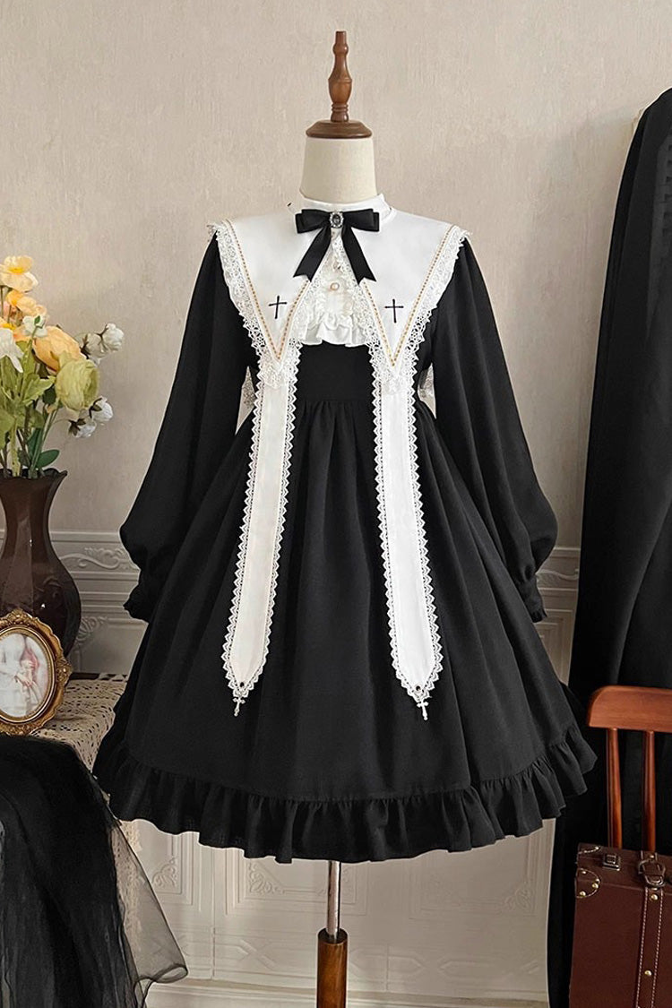 Black Long Sleeves Ruffle Bowknot Classic Gothic Elegant Nun Lolita Dress