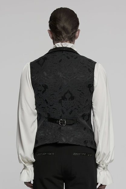 Black Lapel V-neck Sleeveless Jacquard Buckle Men's Gothic Vest