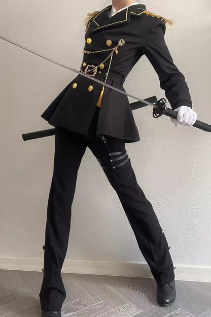 Black Lapel Collar Long Sleeves Ouji Military Prince Handsome Lolita Suit Coat