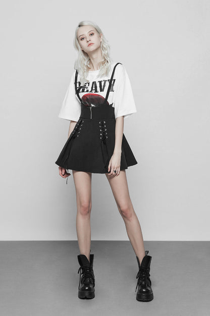 Black High Waist Bandage Zipper Braces Women's Steam Punk Skirt