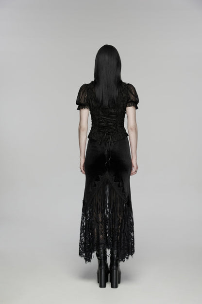Black Embroidered Lace Slim Women's Gothic Fishtail Velvet Skirt