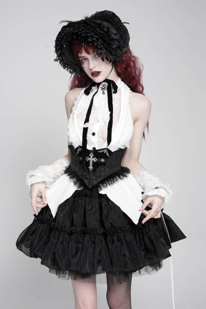 Black Lace Lace-Up Cross&Eyes Underbust Slim Women's Gothic Corset