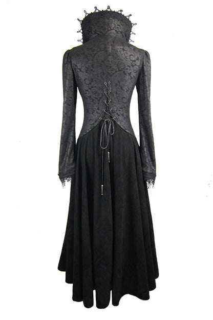 Black And Red Floral High Collar Embroidered Womens Gothic Coat