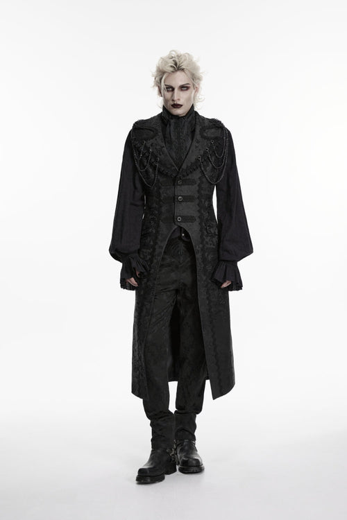 Black Jacquard Chain-Decorated Men's Gothic Long Vest