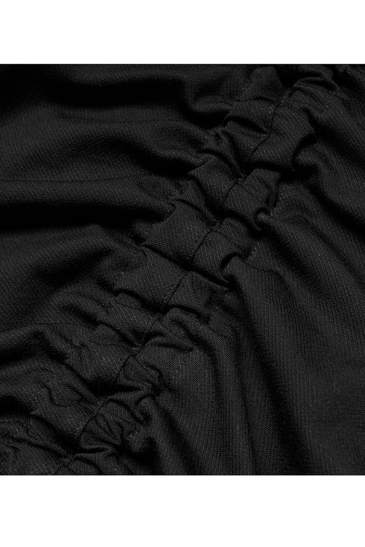 Black Knitted Stretch Hollow-Carved Design Drawstring Bodycon Shoulder Strap Halter Neck Women's Punk Dress